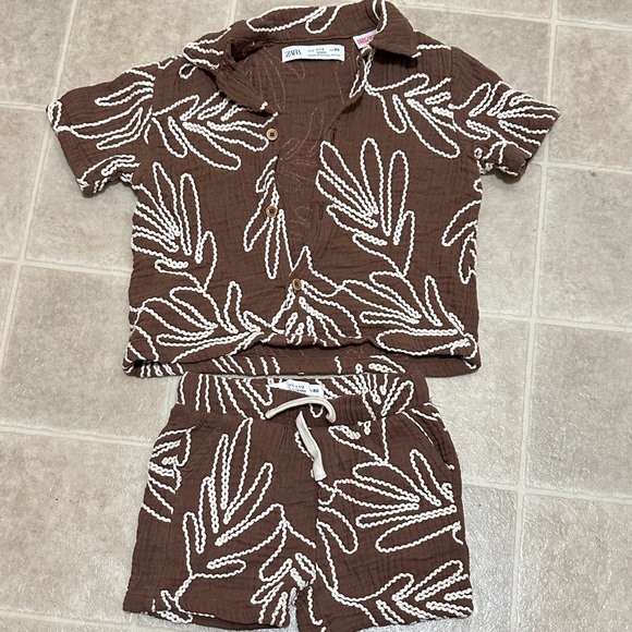 Zara Kids Leaf Print Set - Brown and White - Picture 1 of 3